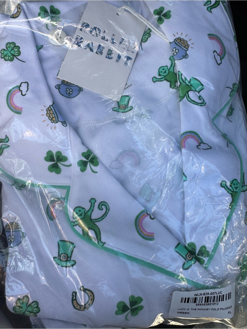 Roller Rabbit White Green St. Patrick's Monkey Print Pajama Set